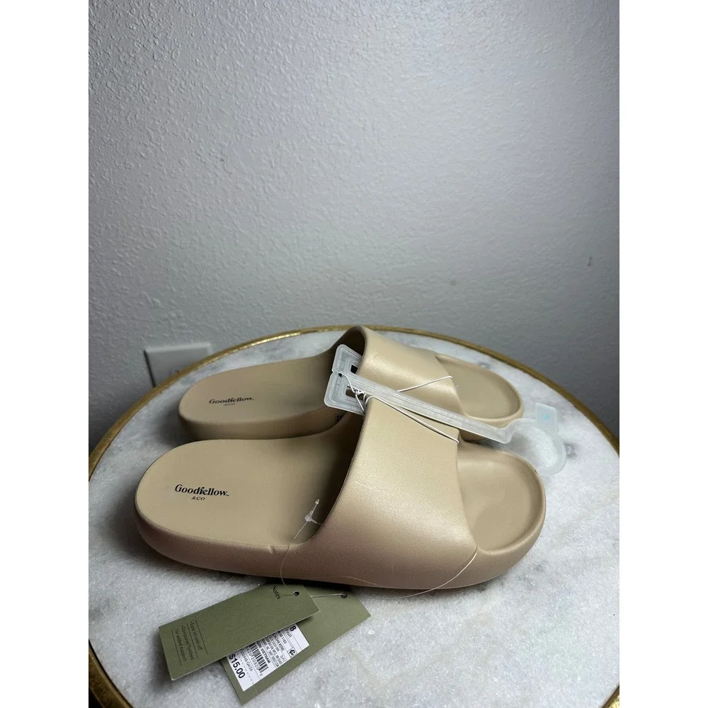 Goodfellow & Co Mens Slide Sandals Beige Tan Slip On Comfort Shoes Size 8 NEW